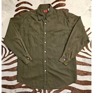 Vintage 90s Levi’s Denim Riveted Button-Up Shirt Men’s S Green Western Workwear